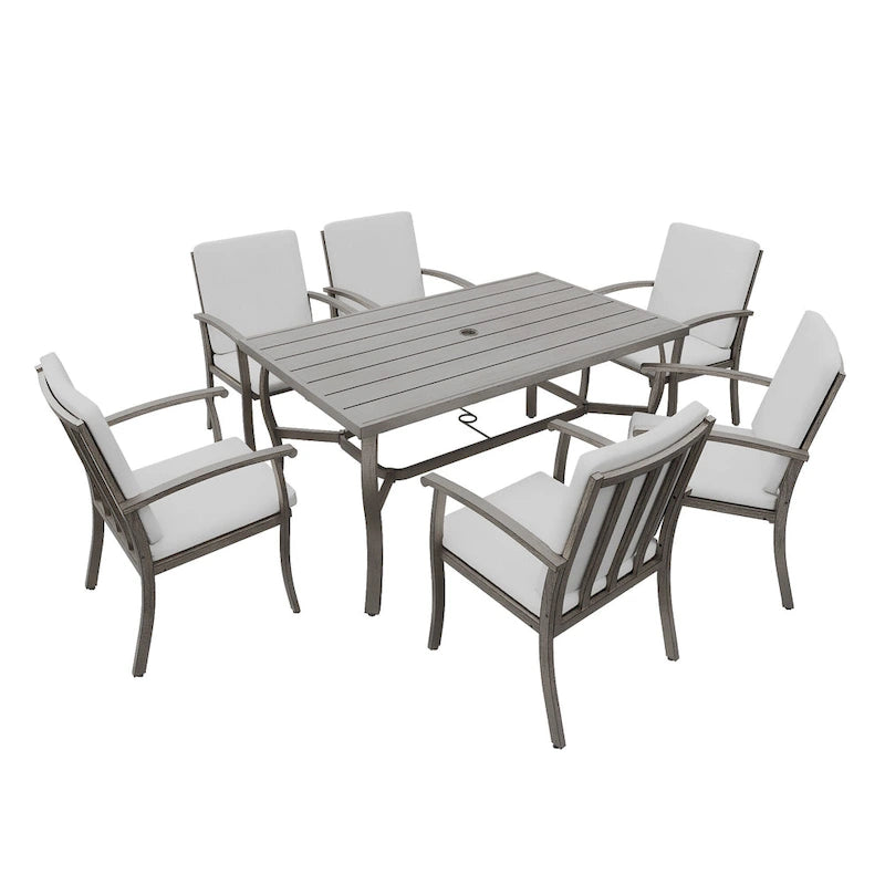 EGEIROS LIFE Ensemble de salle à manger d'extérieur 7 pièces en aluminium AluLux avec coussins lavables