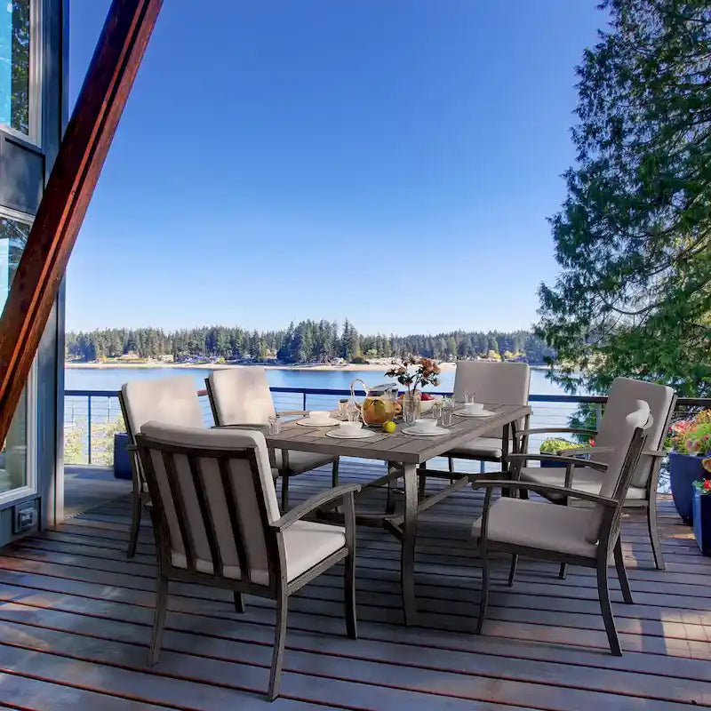 EGEIROS LIFE Ensemble de salle à manger d'extérieur 7 pièces en aluminium AluLux avec coussins lavables