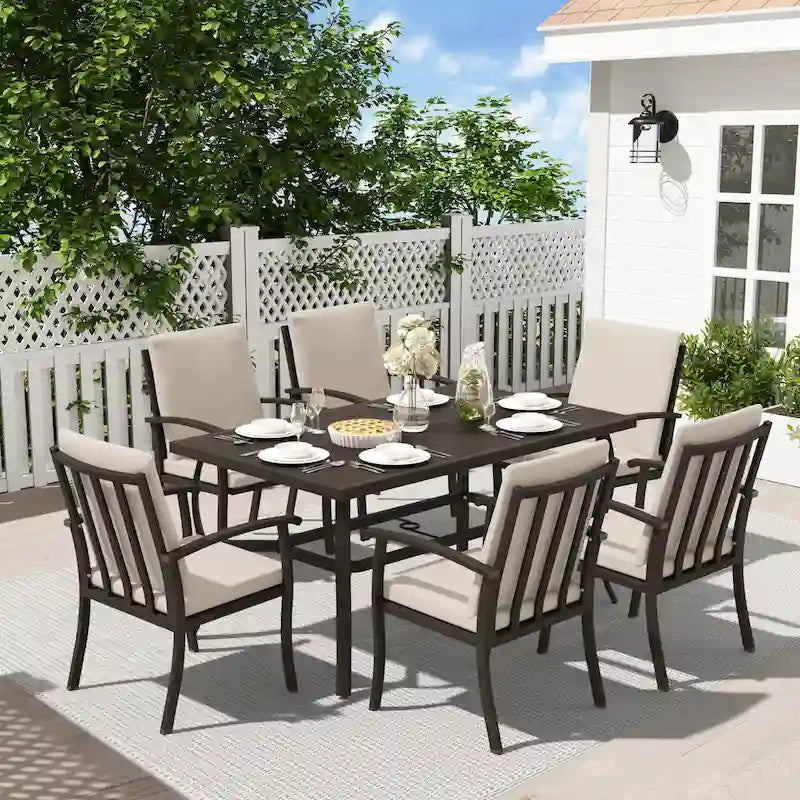 EGEIROS LIFE Ensemble de salle à manger d'extérieur 7 pièces en aluminium AluLux avec coussins lavables