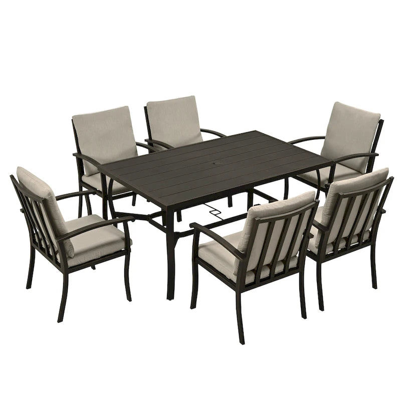 EGEIROS LIFE Ensemble de salle à manger d'extérieur 7 pièces en aluminium AluLux avec coussins lavables