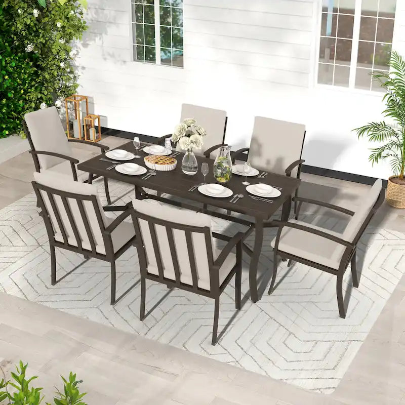EGEIROS LIFE Ensemble de salle à manger d'extérieur 7 pièces en aluminium AluLux avec coussins lavables