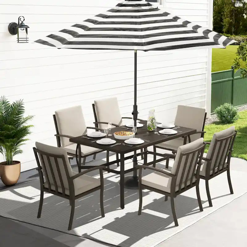 EGEIROS LIFE Ensemble de salle à manger d'extérieur 7 pièces en aluminium AluLux avec coussins lavables