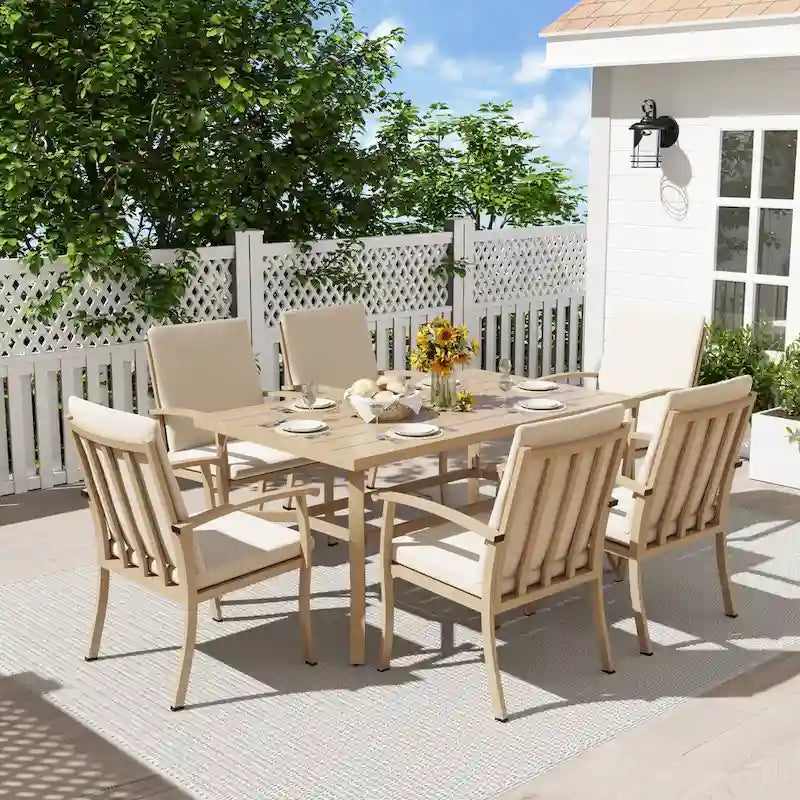 EGEIROS LIFE Ensemble de salle à manger d'extérieur 7 pièces en aluminium AluLux avec coussins lavables