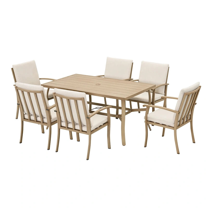 EGEIROS LIFE Ensemble de salle à manger d'extérieur 7 pièces en aluminium AluLux avec coussins lavables