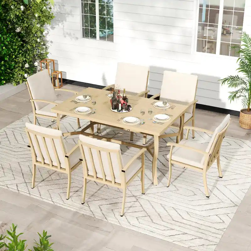 EGEIROS LIFE Ensemble de salle à manger d'extérieur 7 pièces en aluminium AluLux avec coussins lavables