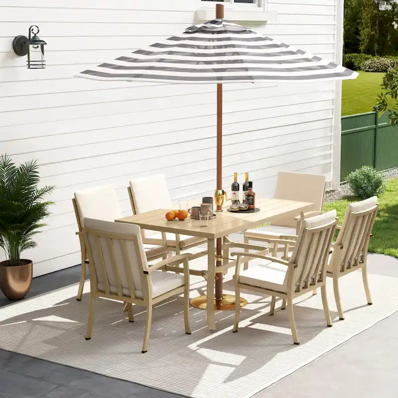 EGEIROS LIFE Ensemble de salle à manger d'extérieur 7 pièces en aluminium AluLux avec coussins lavables