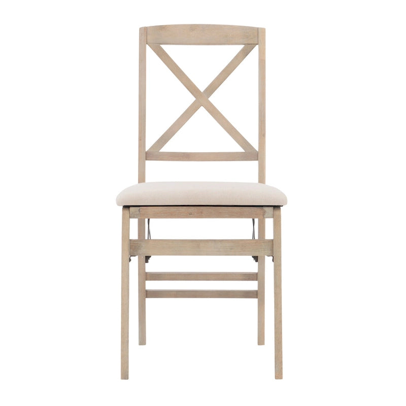 Lot de 2 chaises de salle à manger pliantes grises délavées avec dossier en X