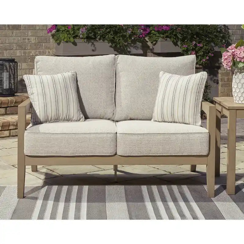 Signature Design by Ashley Hallow Creek Driftwood Outdoor Loveseat with Cushion - 52 W x 36.5 D x 37 H