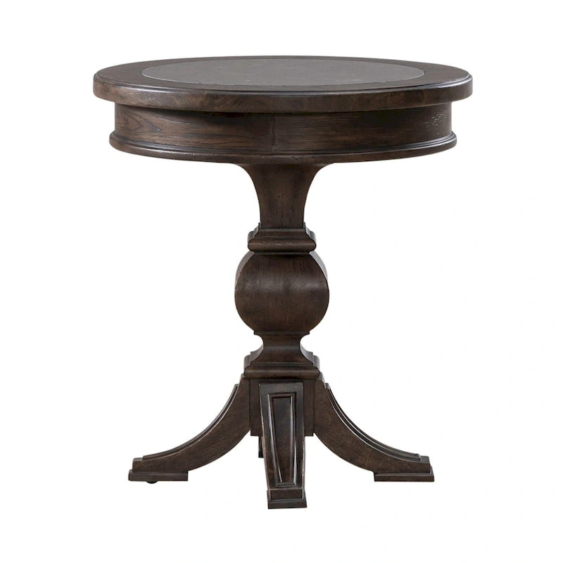 Table d'appoint ronde Paradise Valley marron selle et bleu pierre
