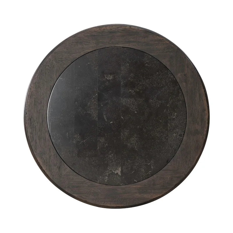 Table d'appoint ronde Paradise Valley marron selle et bleu pierre