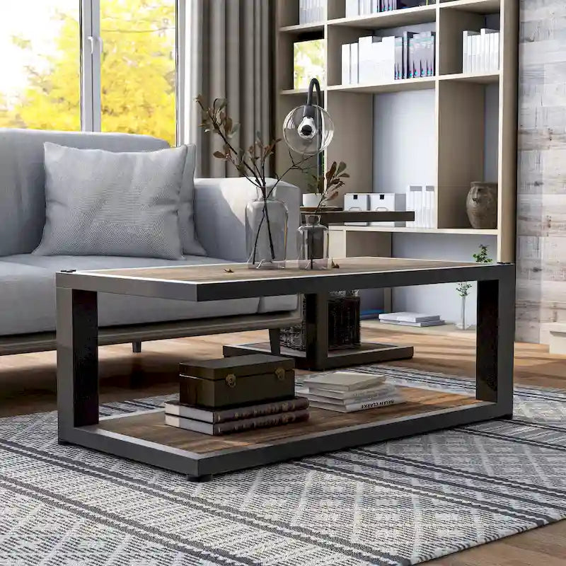 Table basse à 1 étagère noyer foncé et noir sable 47 po
