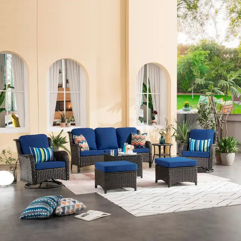 OVIOS Ensemble de 7 chaises pivotantes en osier pour patio