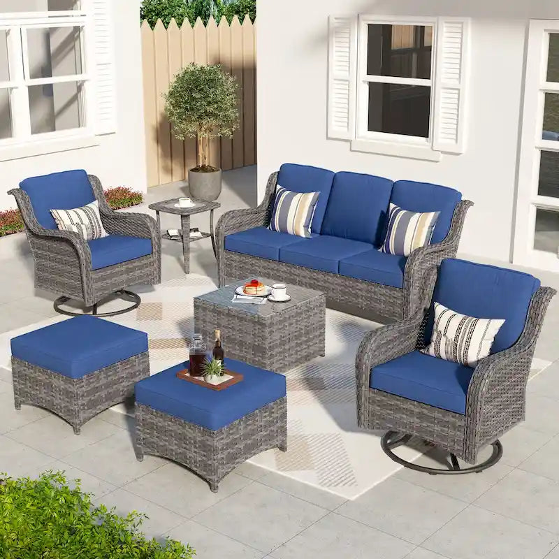 OVIOS Ensemble de 7 chaises pivotantes en osier pour patio