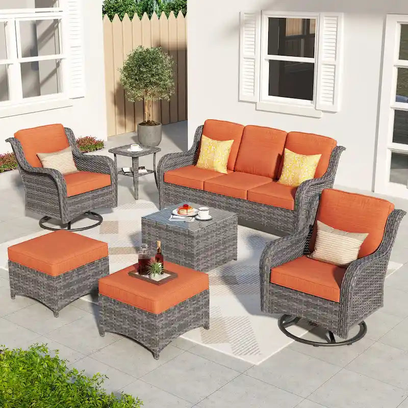 OVIOS Ensemble de 7 chaises pivotantes en osier pour patio