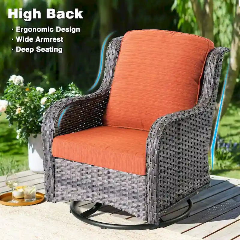 OVIOS Ensemble de 7 chaises pivotantes en osier pour patio