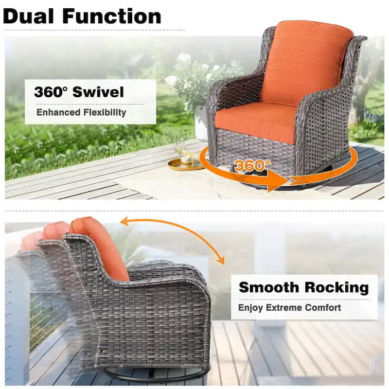 OVIOS Ensemble de 7 chaises pivotantes en osier pour patio