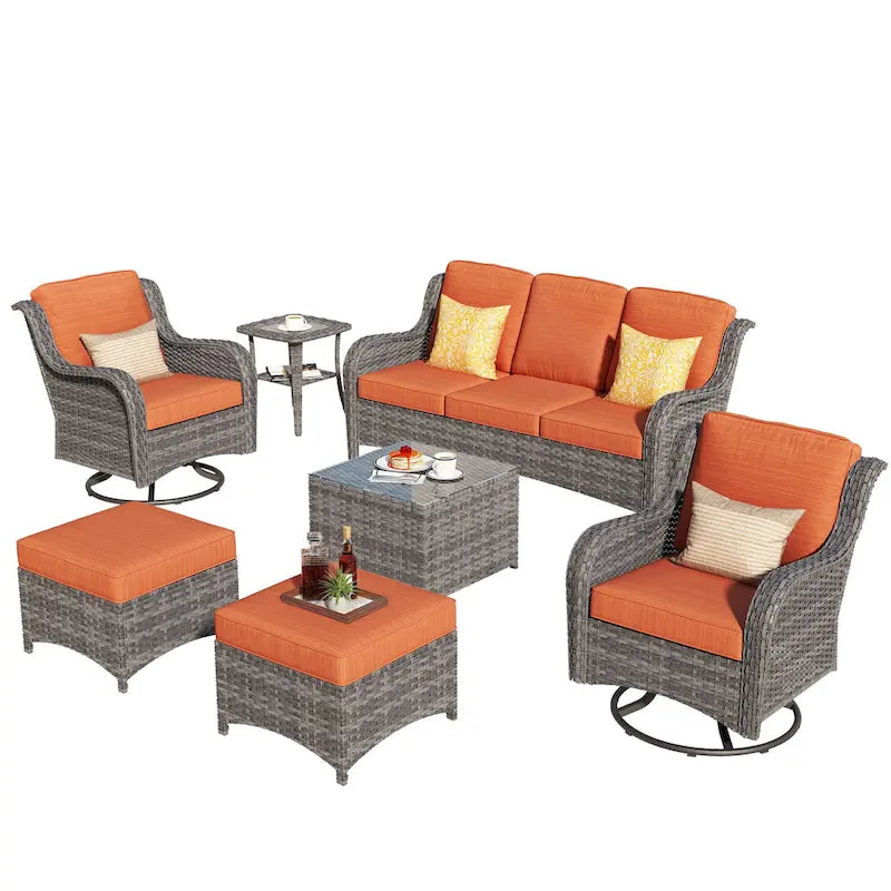 OVIOS Ensemble de 7 chaises pivotantes en osier pour patio