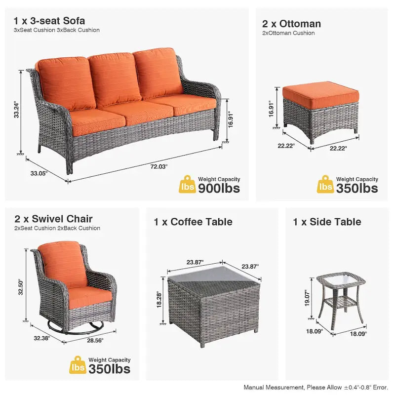 OVIOS Ensemble de 7 chaises pivotantes en osier pour patio