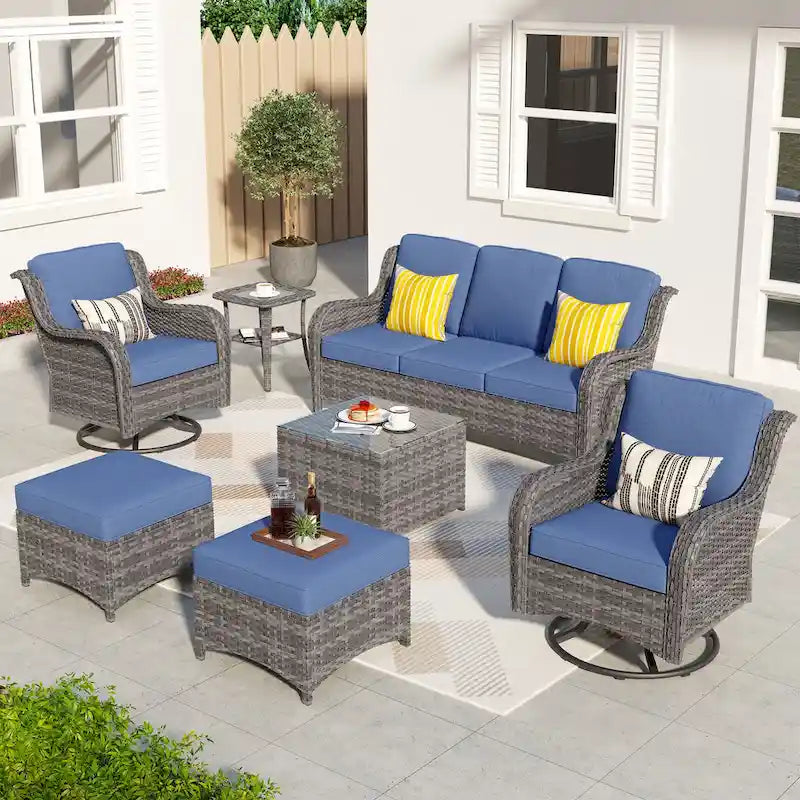 OVIOS Ensemble de 7 chaises pivotantes en osier pour patio