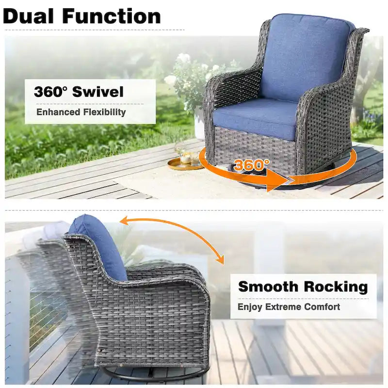 OVIOS Ensemble de 7 chaises pivotantes en osier pour patio