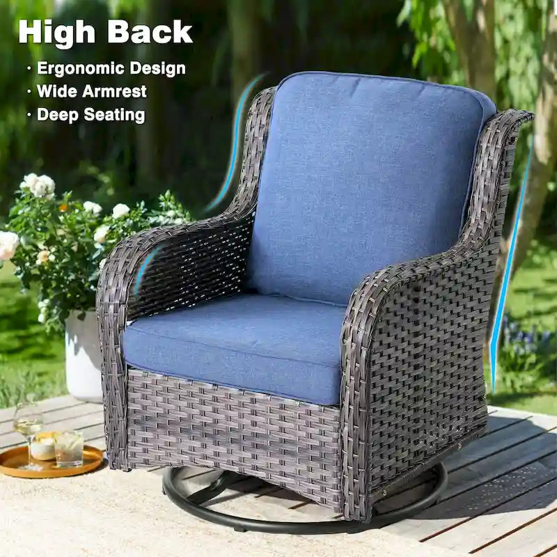 OVIOS Ensemble de 7 chaises pivotantes en osier pour patio