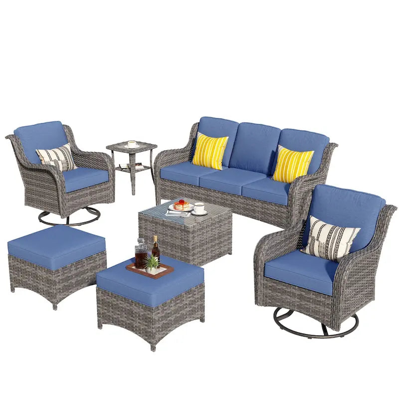OVIOS Ensemble de 7 chaises pivotantes en osier pour patio