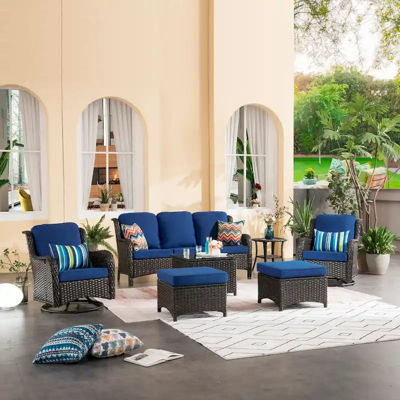 OVIOS Ensemble de 7 chaises pivotantes en osier pour patio