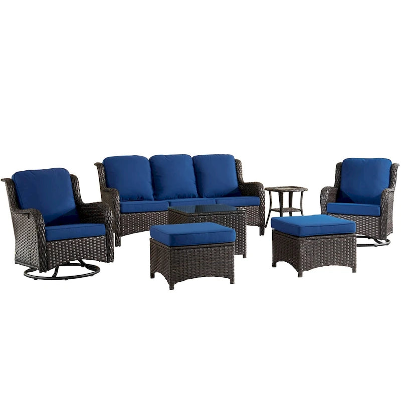 OVIOS Ensemble de 7 chaises pivotantes en osier pour patio