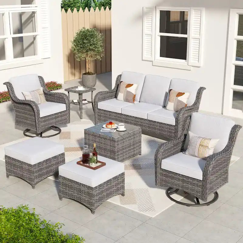 OVIOS Ensemble de 7 chaises pivotantes en osier pour patio