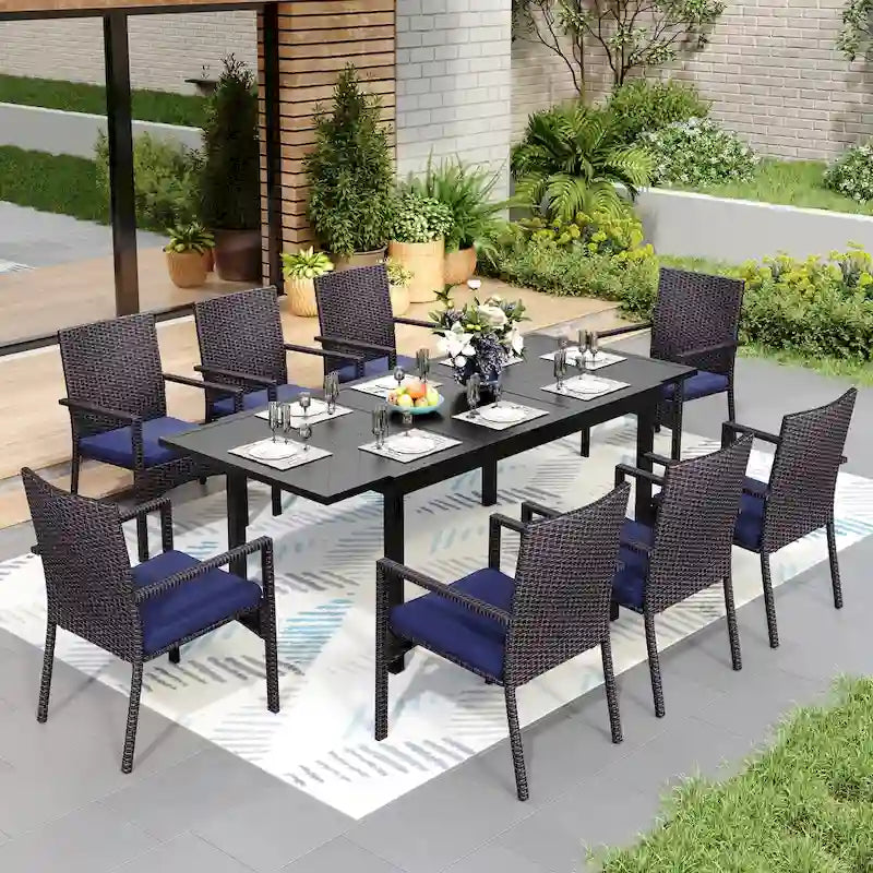 MAISON ARTS 7/9-piece Patio Dining Set, Expendable Rectangular Outdoor Dining Table with Rattan Chairs