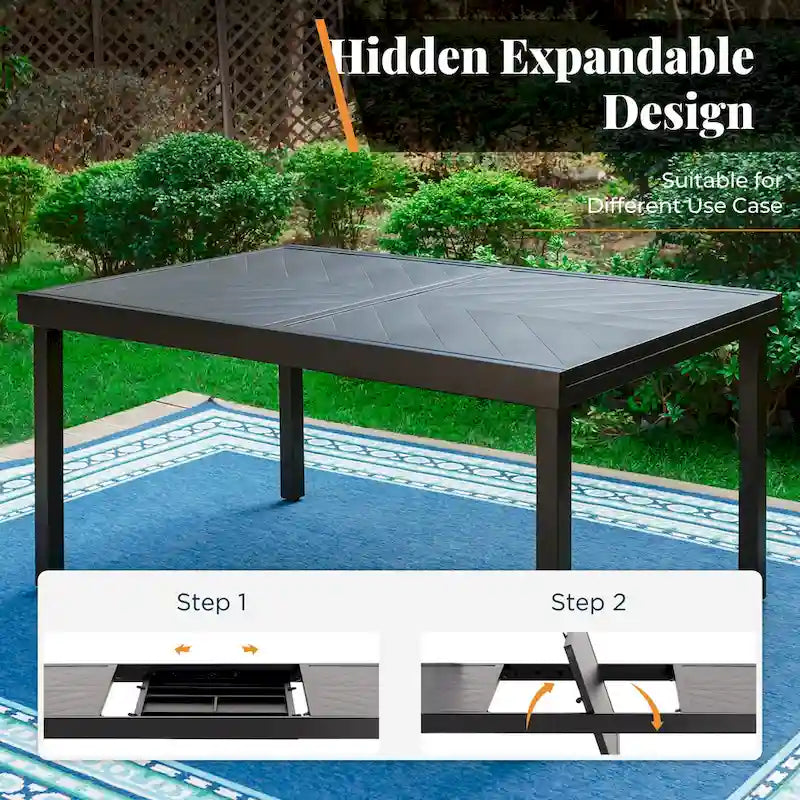 MAISON ARTS Ensemble de salle à manger de patio 7/9 pièces, Table à manger extérieure rectangulaire extensible avec chaises en rotin
