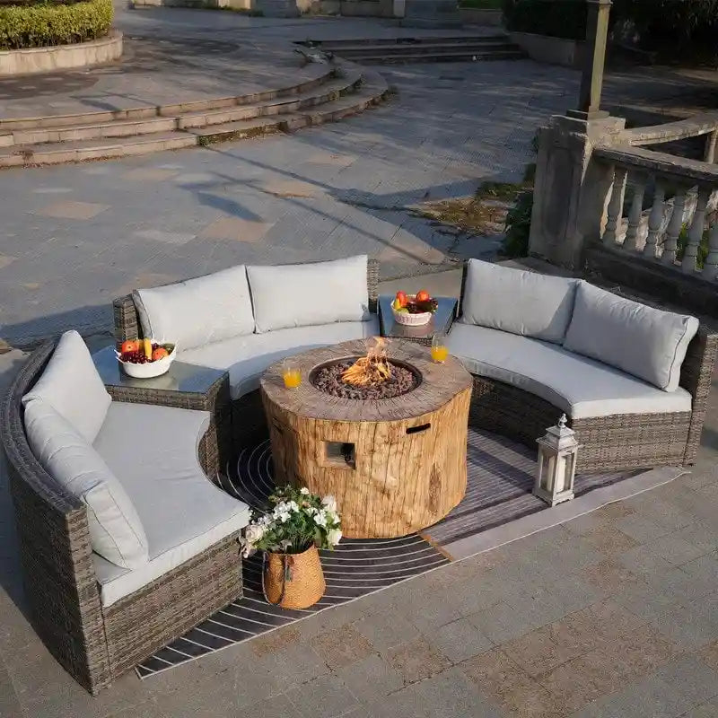Ensemble de canapé d'angle demi-lune 9 pièces avec table brasero