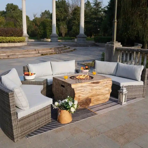 Ensemble de canapé d'angle demi-lune 9 pièces avec table brasero