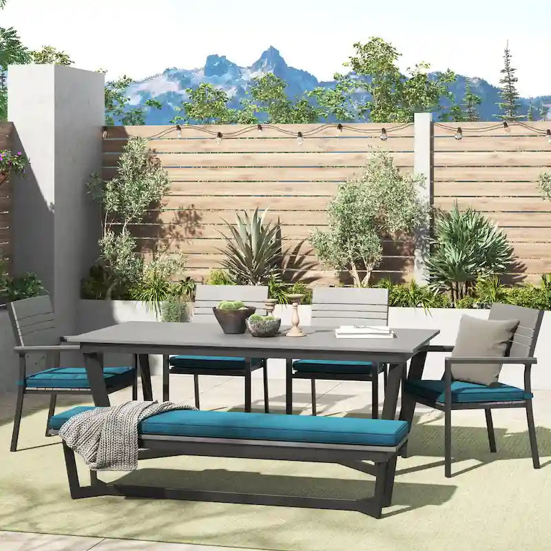 Corvus Orville Ensemble de salle à manger extérieur 6 pièces en aluminium avec plateau de table en composite bois-plastique (WPC)