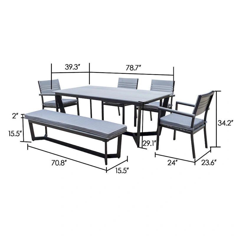 Corvus Orville Ensemble de salle à manger extérieur 6 pièces en aluminium avec plateau de table en composite bois-plastique (WPC)
