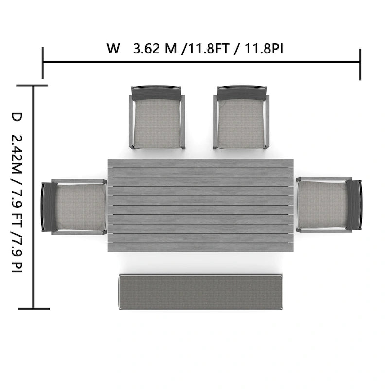 Corvus Orville Ensemble de salle à manger extérieur 6 pièces en aluminium avec plateau de table en composite bois-plastique (WPC)