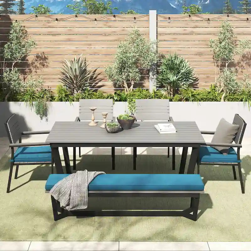 Corvus Orville Ensemble de salle à manger extérieur 6 pièces en aluminium avec plateau de table en composite bois-plastique (WPC)
