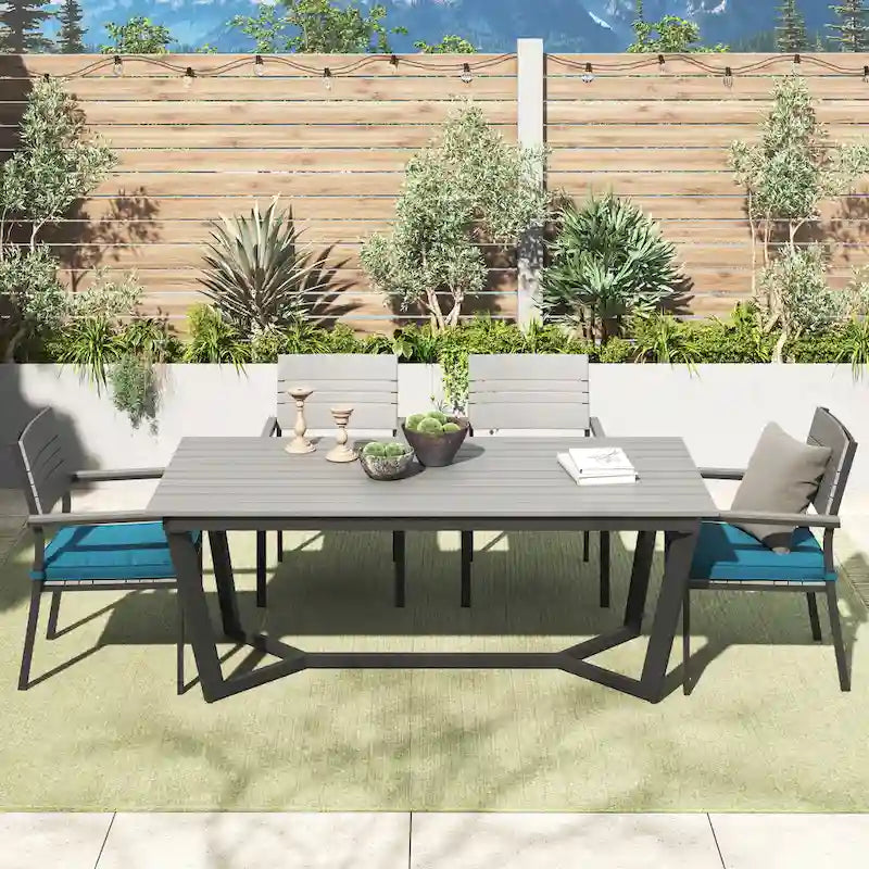 Corvus Orville Ensemble de salle à manger extérieur 6 pièces en aluminium avec plateau de table en composite bois-plastique (WPC)