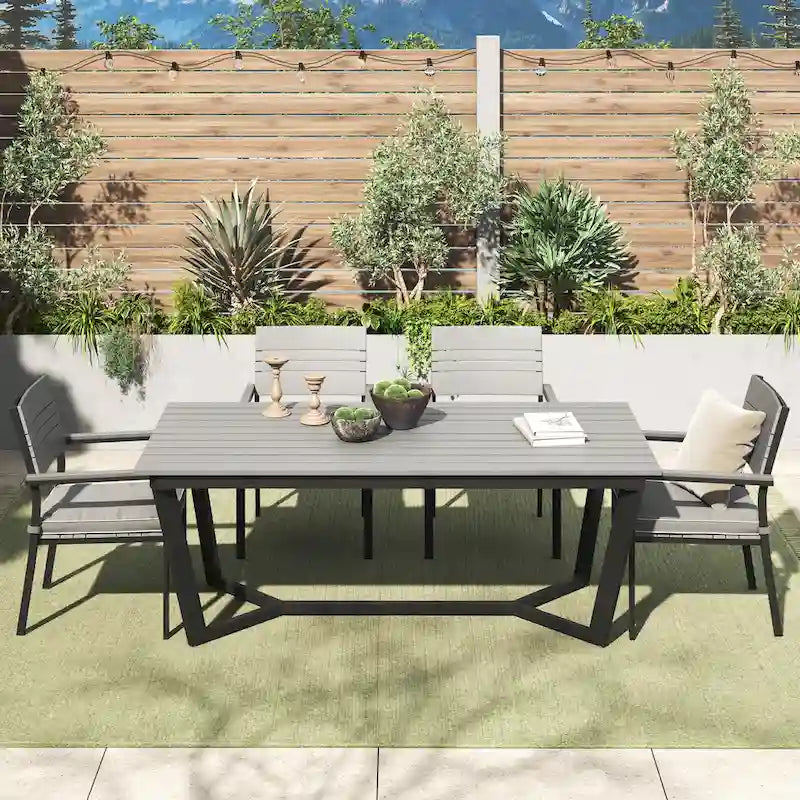 Corvus Orville Ensemble de salle à manger extérieur 6 pièces en aluminium avec plateau de table en composite bois-plastique (WPC)