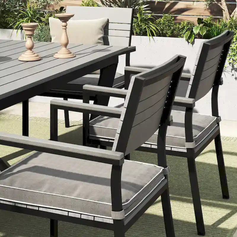 Corvus Orville Ensemble de salle à manger extérieur 6 pièces en aluminium avec plateau de table en composite bois-plastique (WPC)