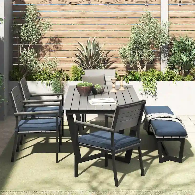 Corvus Orville Ensemble de salle à manger extérieur 6 pièces en aluminium avec plateau de table en composite bois-plastique (WPC)