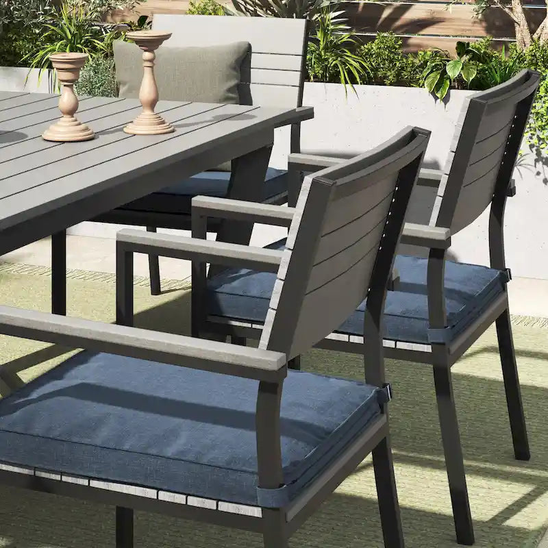 Corvus Orville Ensemble de salle à manger extérieur 6 pièces en aluminium avec plateau de table en composite bois-plastique (WPC)