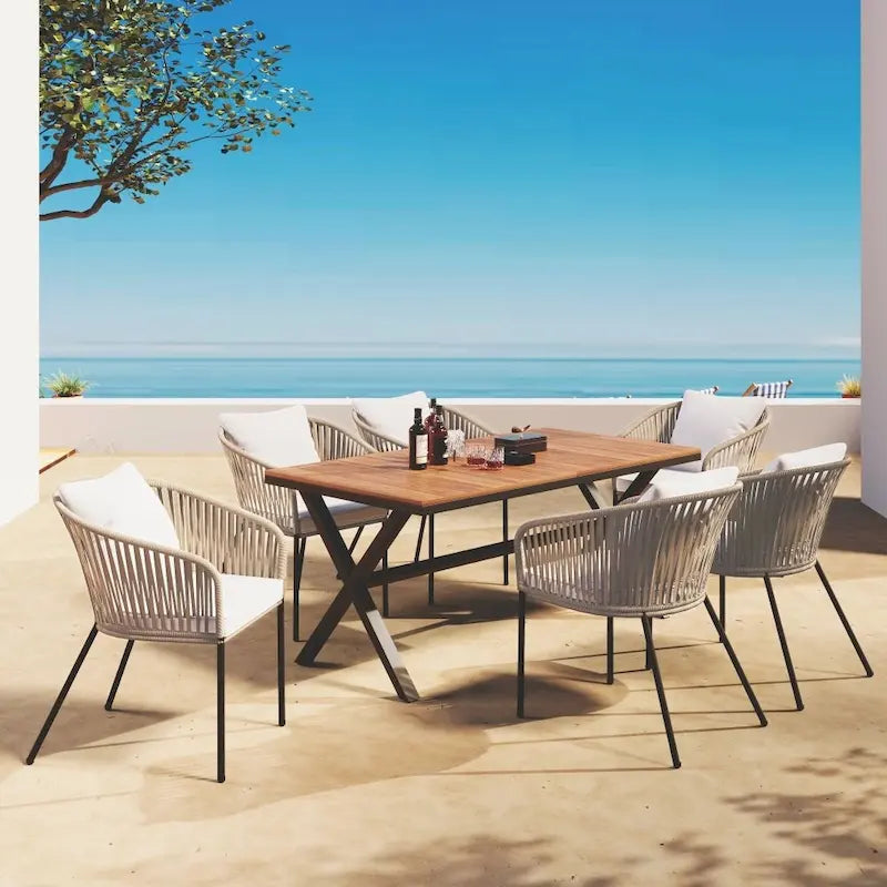 Ensemble de salle à manger de patio 7 pièces, mobilier d'extérieur toutes saisons avec table et chaises de salle à manger
