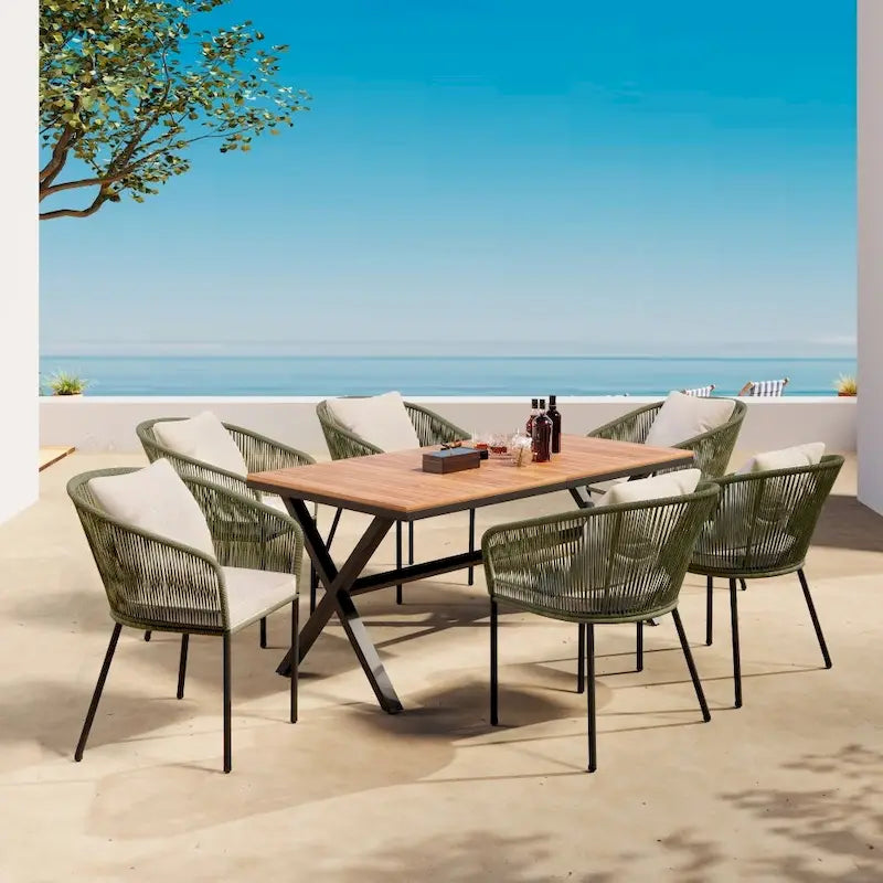 Ensemble de salle à manger de patio 7 pièces, mobilier d'extérieur toutes saisons avec table et chaises de salle à manger