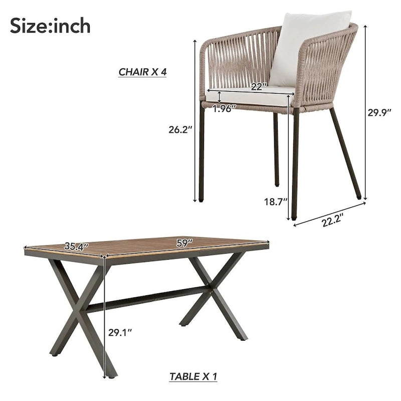 Ensemble de salle à manger de patio 7 pièces, mobilier d'extérieur toutes saisons avec table et chaises de salle à manger