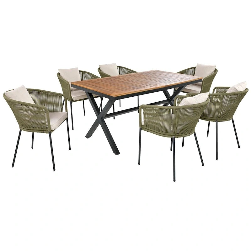 Ensemble de salle à manger de patio 7 pièces, mobilier d'extérieur toutes saisons avec table et chaises de salle à manger