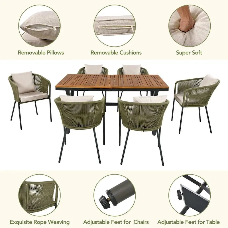 Ensemble de salle à manger de patio 7 pièces, mobilier d'extérieur toutes saisons avec table et chaises de salle à manger