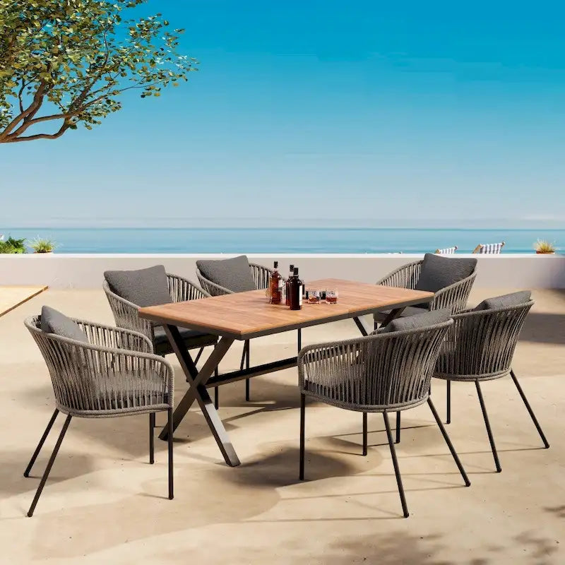 Ensemble de salle à manger de patio 7 pièces, mobilier d'extérieur toutes saisons avec table et chaises de salle à manger
