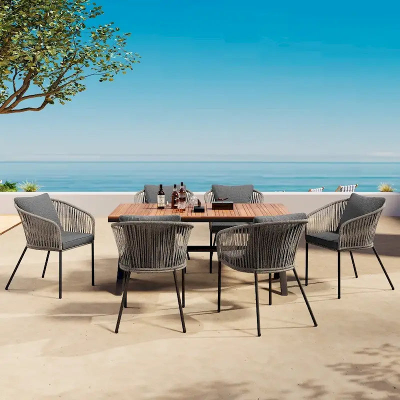 Ensemble de salle à manger de patio 7 pièces, mobilier d'extérieur toutes saisons avec table et chaises de salle à manger