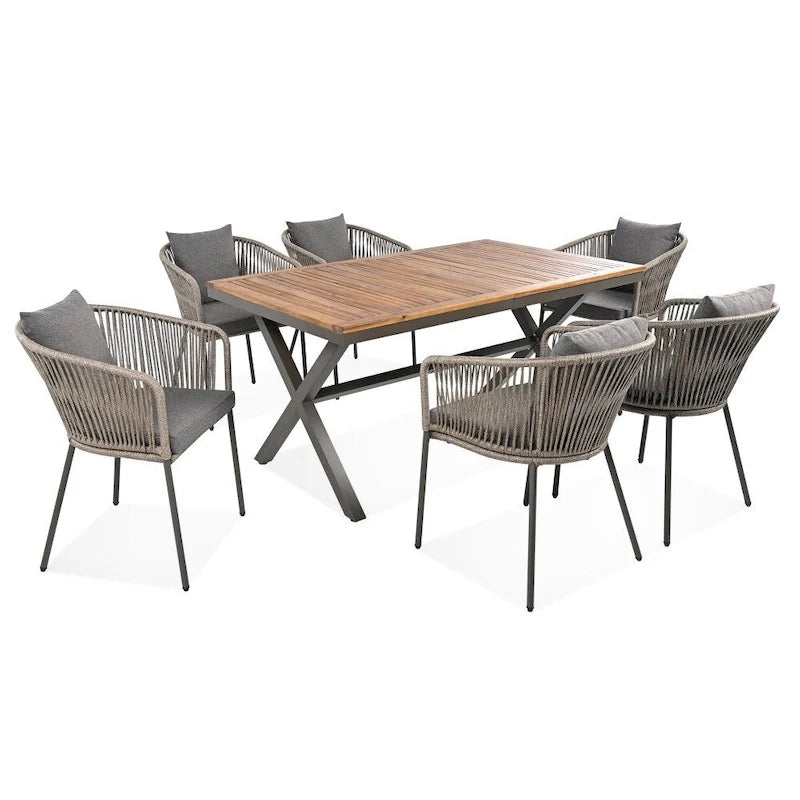 Ensemble de salle à manger de patio 7 pièces, mobilier d'extérieur toutes saisons avec table et chaises de salle à manger